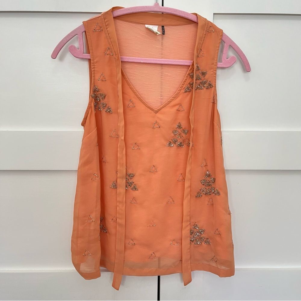 Anthropologie Akemi + Kim beaded chiffon tank top melon orange size XS